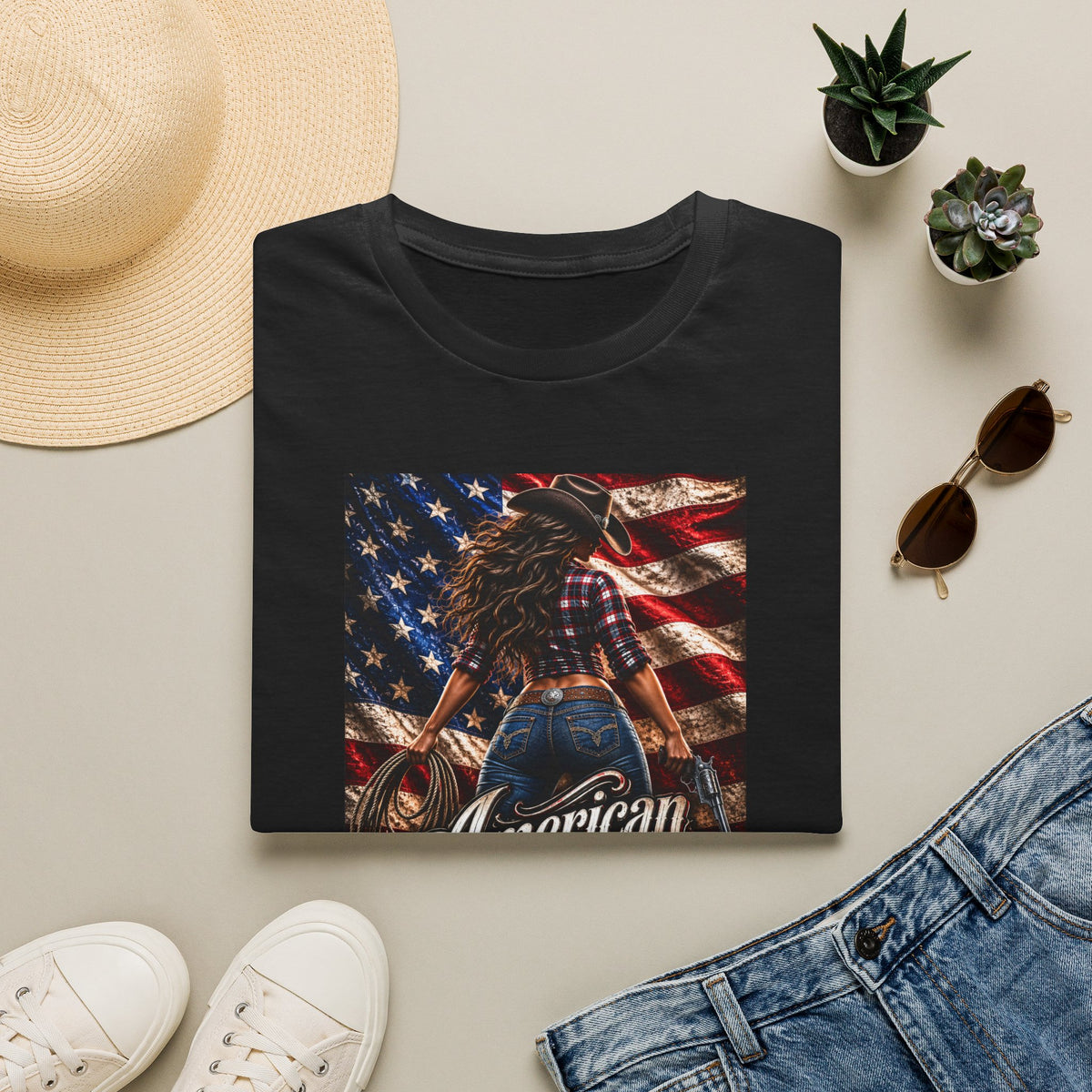 American Made Tee — Patriotic Cowgirl Flag T-Shirt