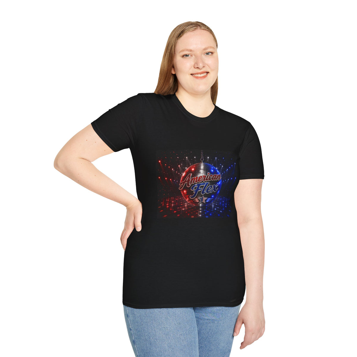 American Flex v2 T-Shirt — Patriotic Disco Graphic Tee