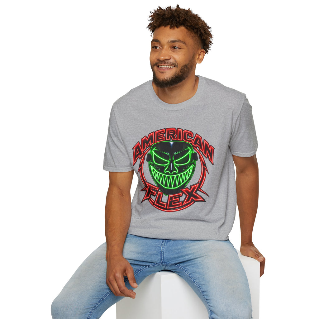 American Flex Graphic T-Shirt — Neon Skull Patriotic Streetwear