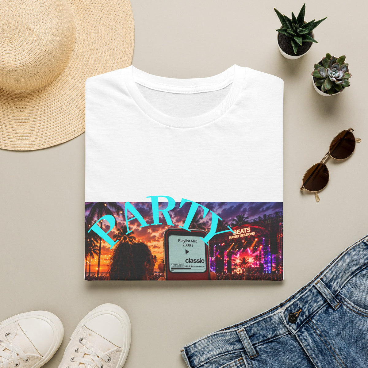 Party Time T-Shirt — Retro Concert Sunset Graphic with 'PARTY' & 'Vibes'