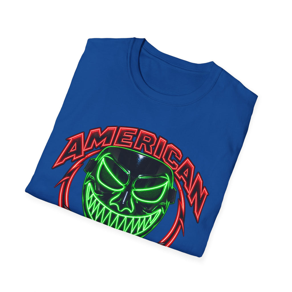 American Flex Graphic T-Shirt — Neon Skull Patriotic Streetwear