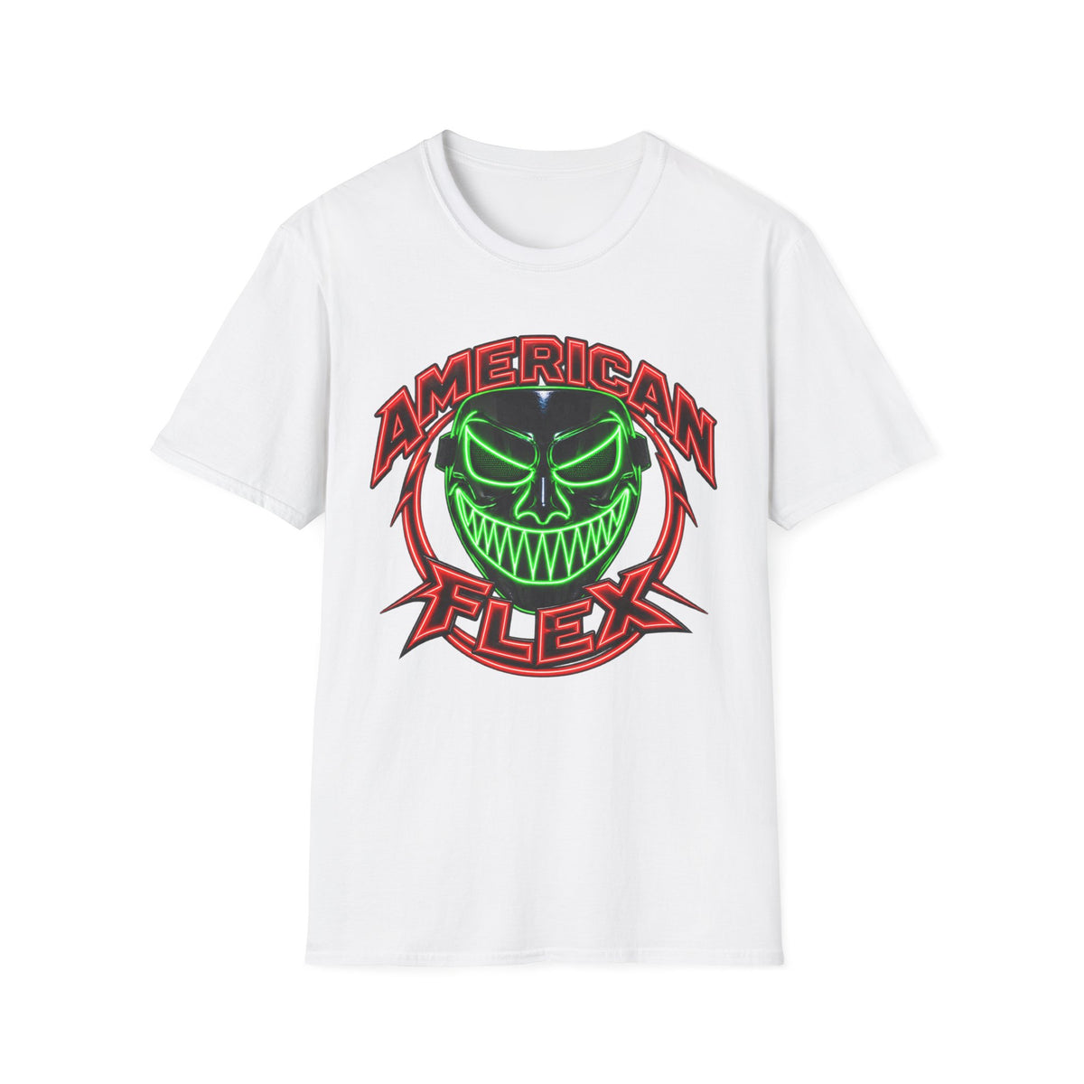 American Flex Graphic T-Shirt — Neon Skull Patriotic Streetwear