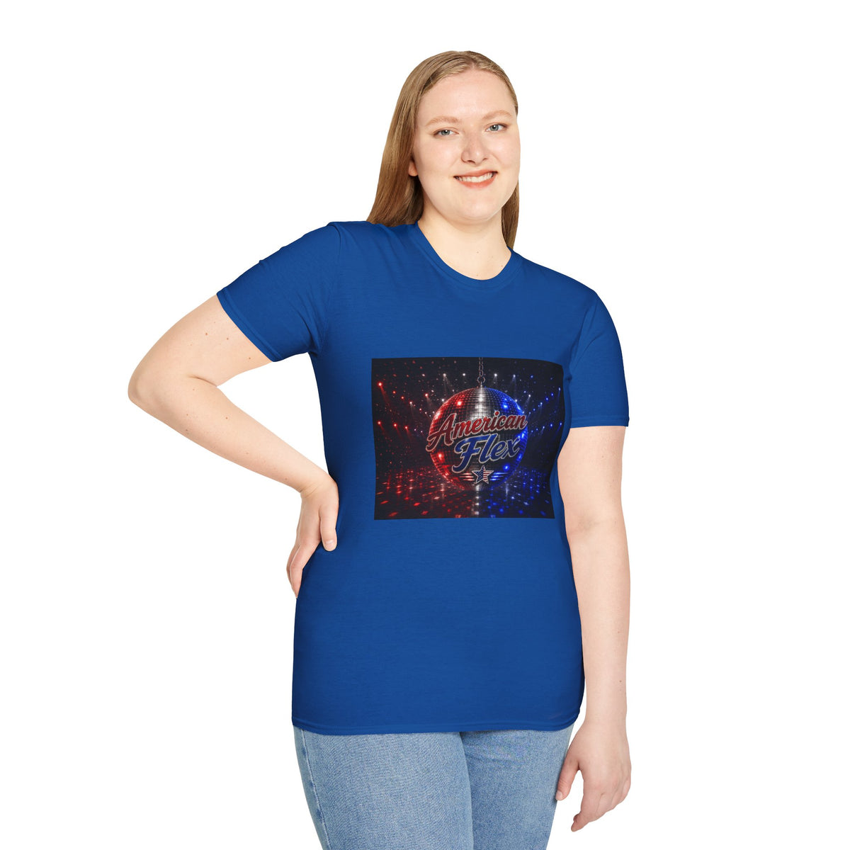 American Flex v2 T-Shirt — Patriotic Disco Graphic Tee