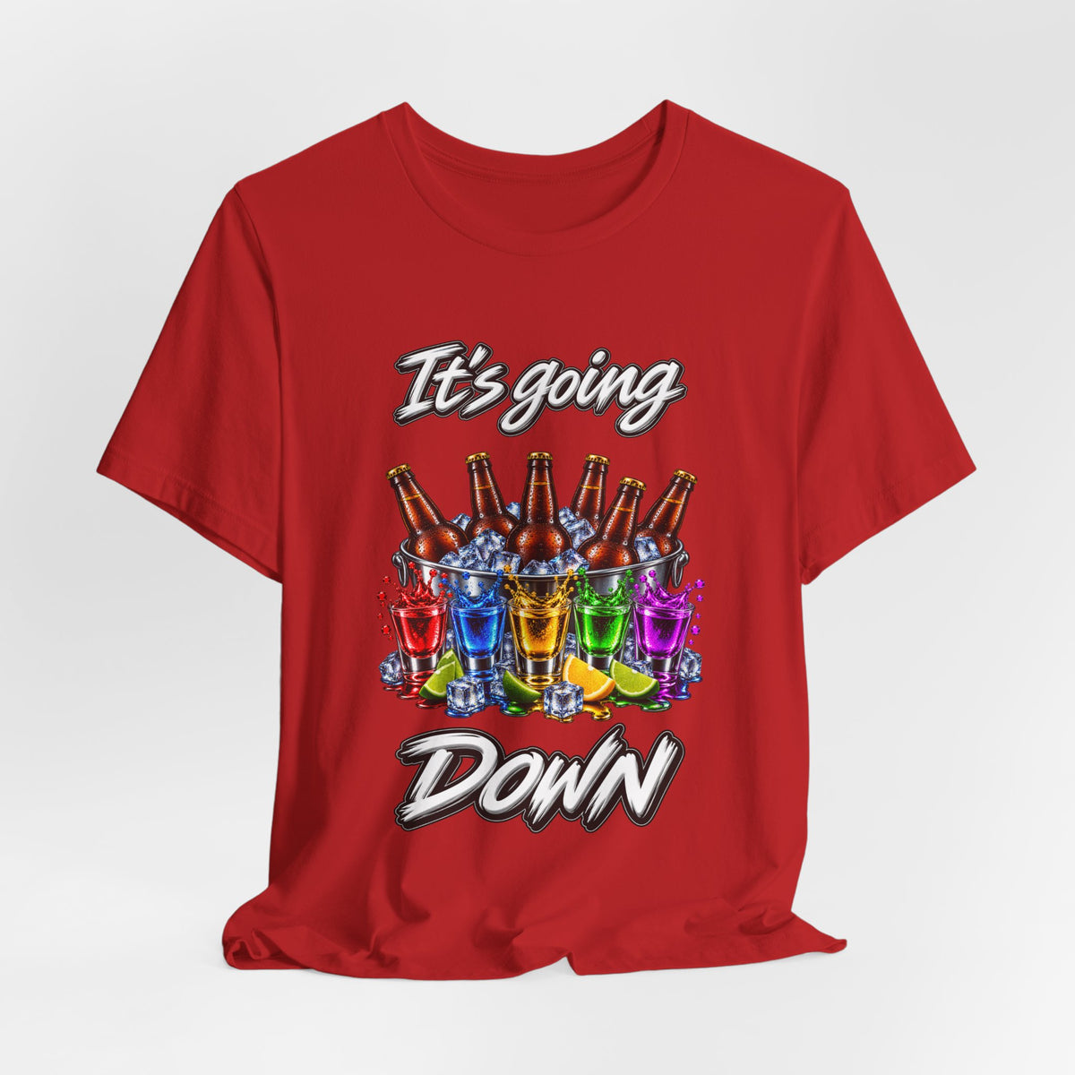 It's Going Down Party T-Shirt — Colorful Bottles and Shots