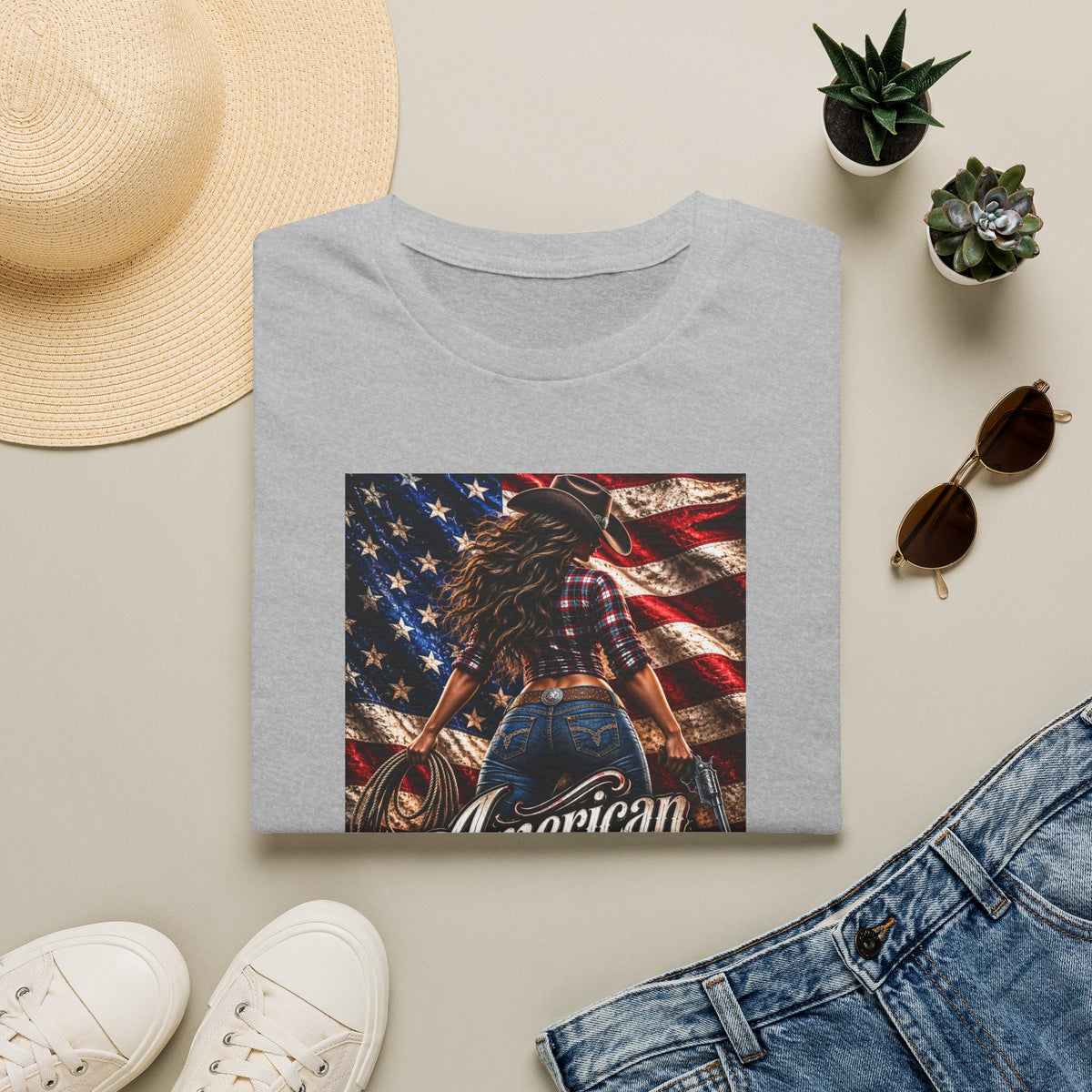 American Made Tee — Patriotic Cowgirl Flag T-Shirt