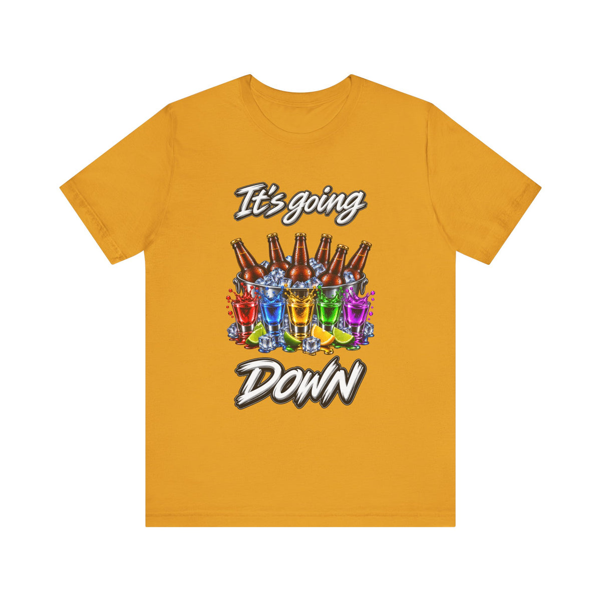 It's Going Down Party T-Shirt — Colorful Bottles and Shots