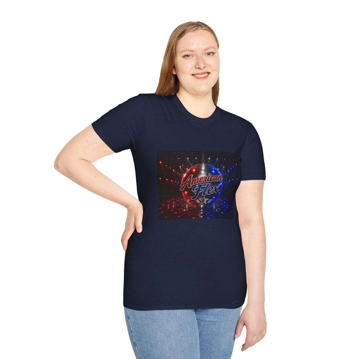 American Flex v2 T-Shirt — Patriotic Disco Graphic Tee