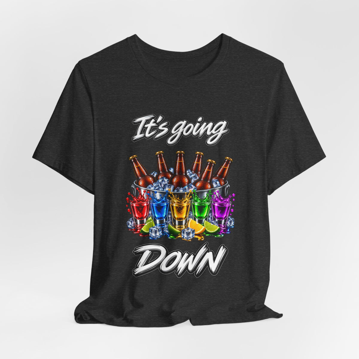 It's Going Down Party T-Shirt — Colorful Bottles and Shots