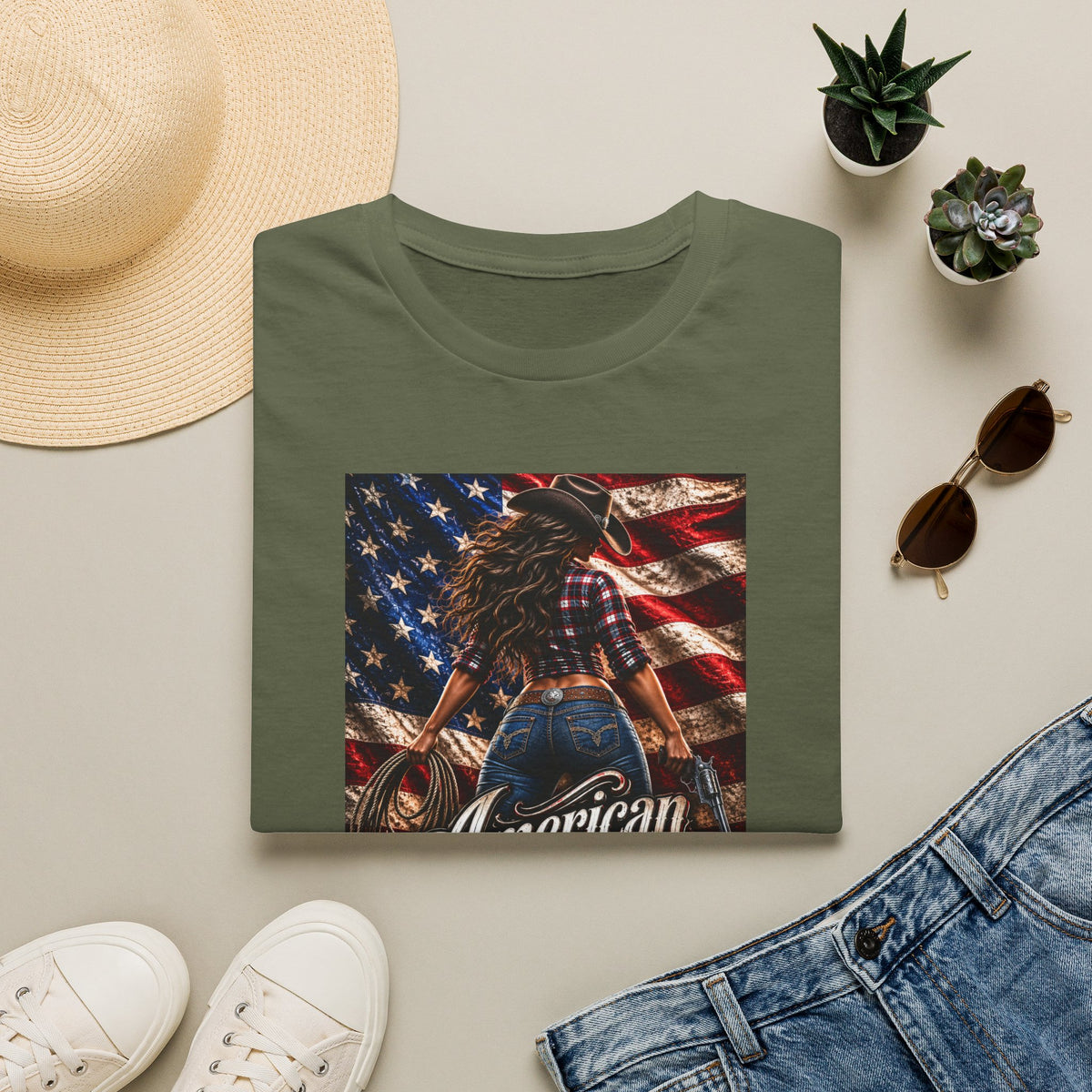American Made Tee — Patriotic Cowgirl Flag T-Shirt