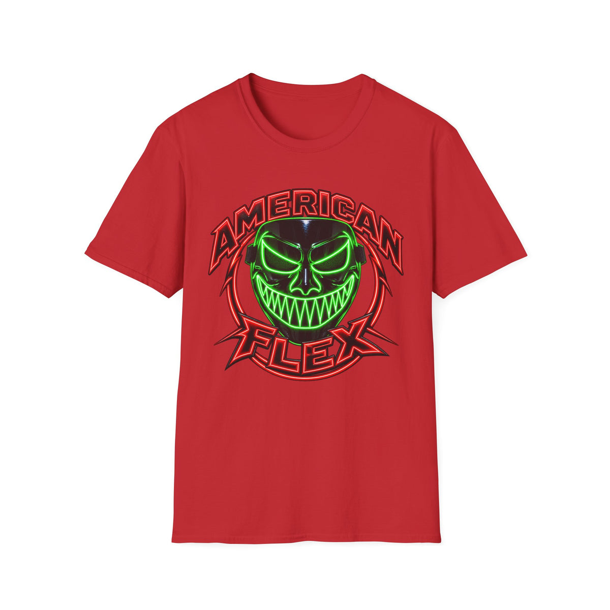 American Flex Graphic T-Shirt — Neon Skull Patriotic Streetwear