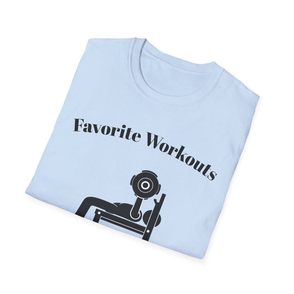 Favorite Workouts T-Shirt — Gym Exercise Icons Tee for Fitness Lovers