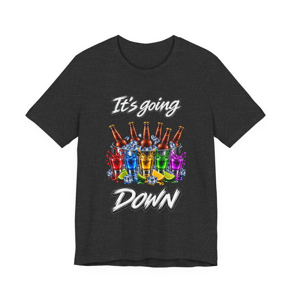 It's Going Down Party T-Shirt — Colorful Bottles and Shots
