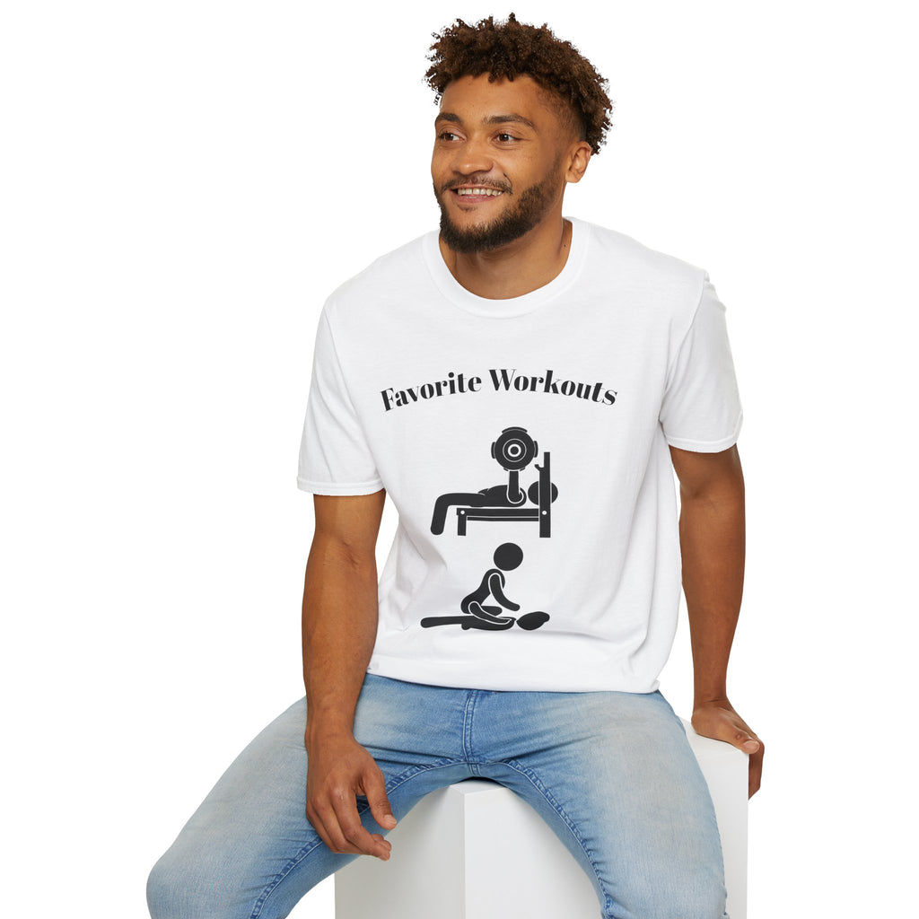Favorite Workouts T-Shirt — Gym Exercise Icons Tee for Fitness Lovers