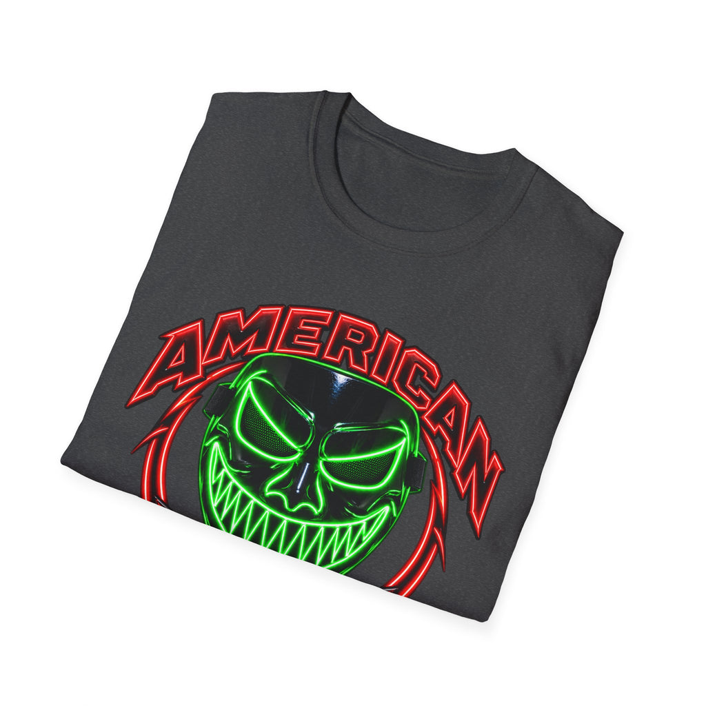 American Flex Graphic T-Shirt — Neon Skull Patriotic Streetwear