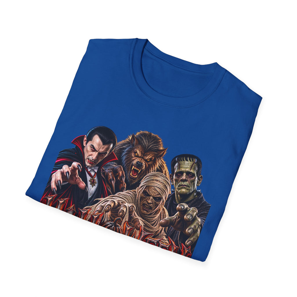 Halloween Classic Monsters T‑Shirt — Dracula, Werewolf, Mummy & Frankenstein Tee