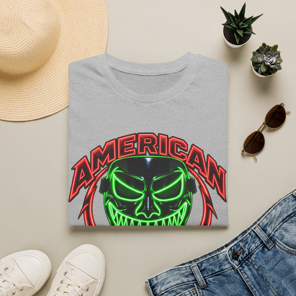 American Flex Graphic T-Shirt — Neon Skull Patriotic Streetwear