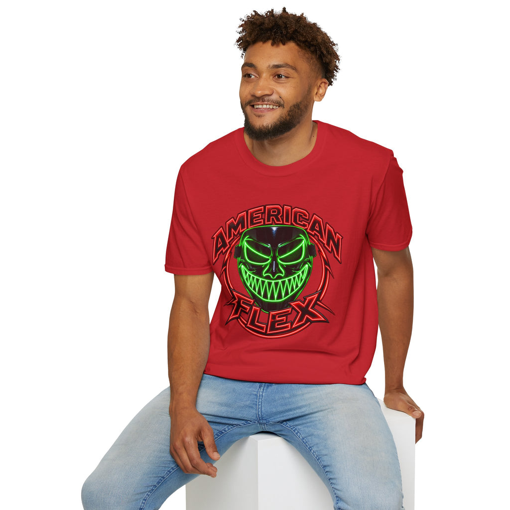 American Flex Graphic T-Shirt — Neon Skull Patriotic Streetwear