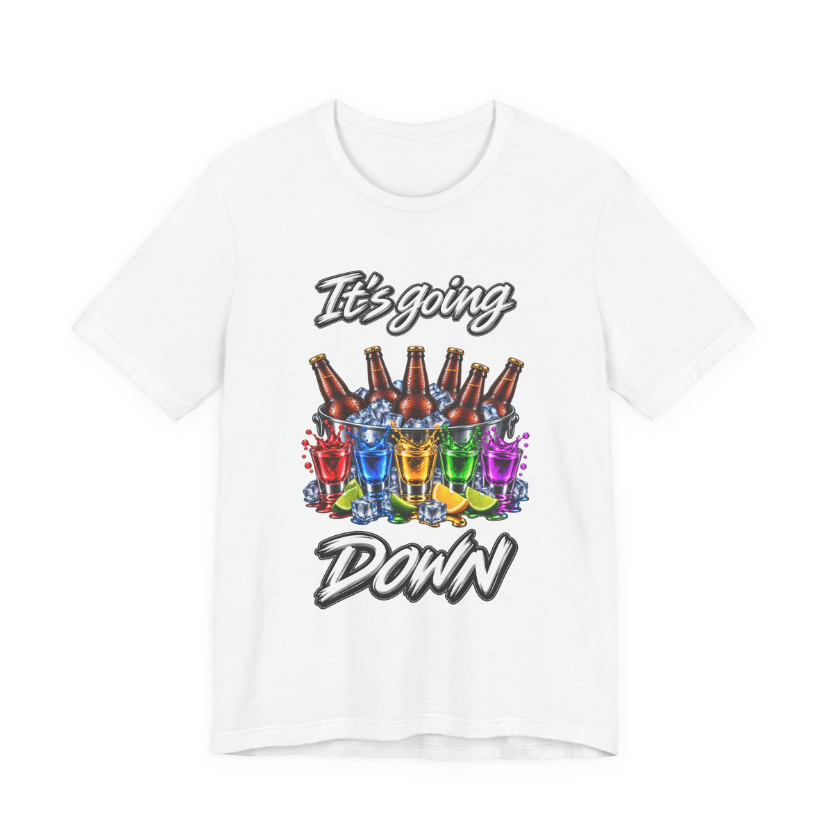 It's Going Down Party T-Shirt — Colorful Bottles and Shots