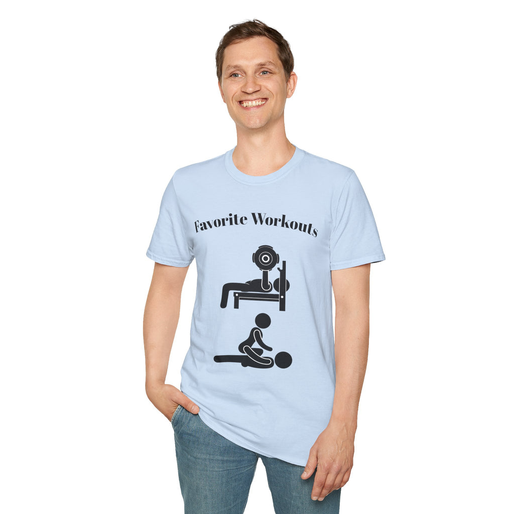 Favorite Workouts T-Shirt — Gym Exercise Icons Tee for Fitness Lovers