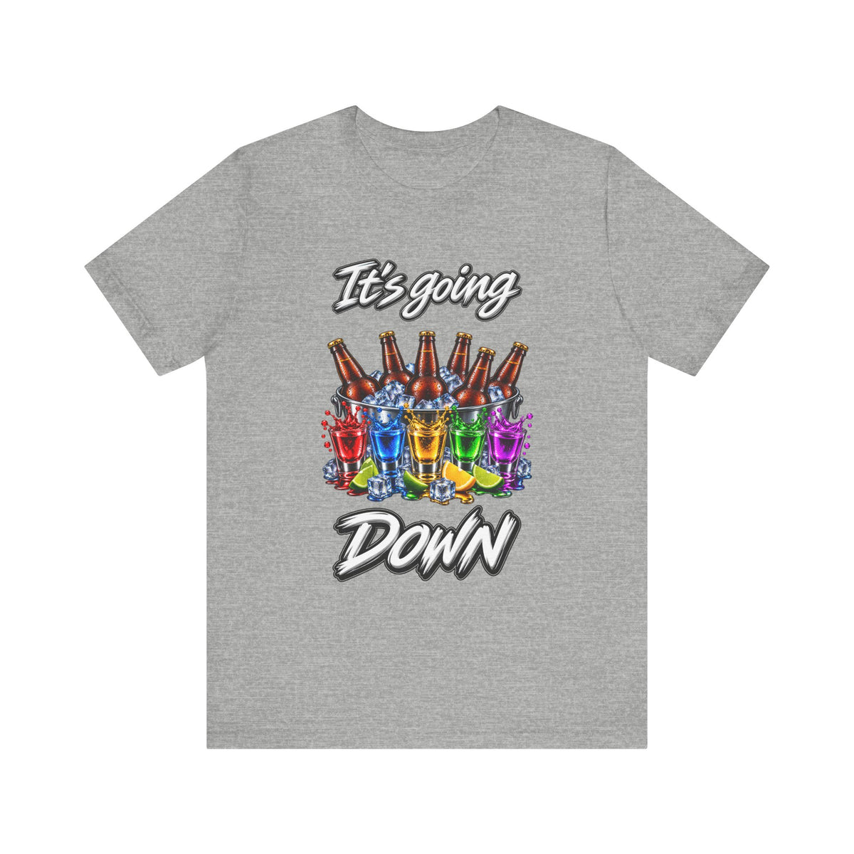 It's Going Down Party T-Shirt — Colorful Bottles and Shots