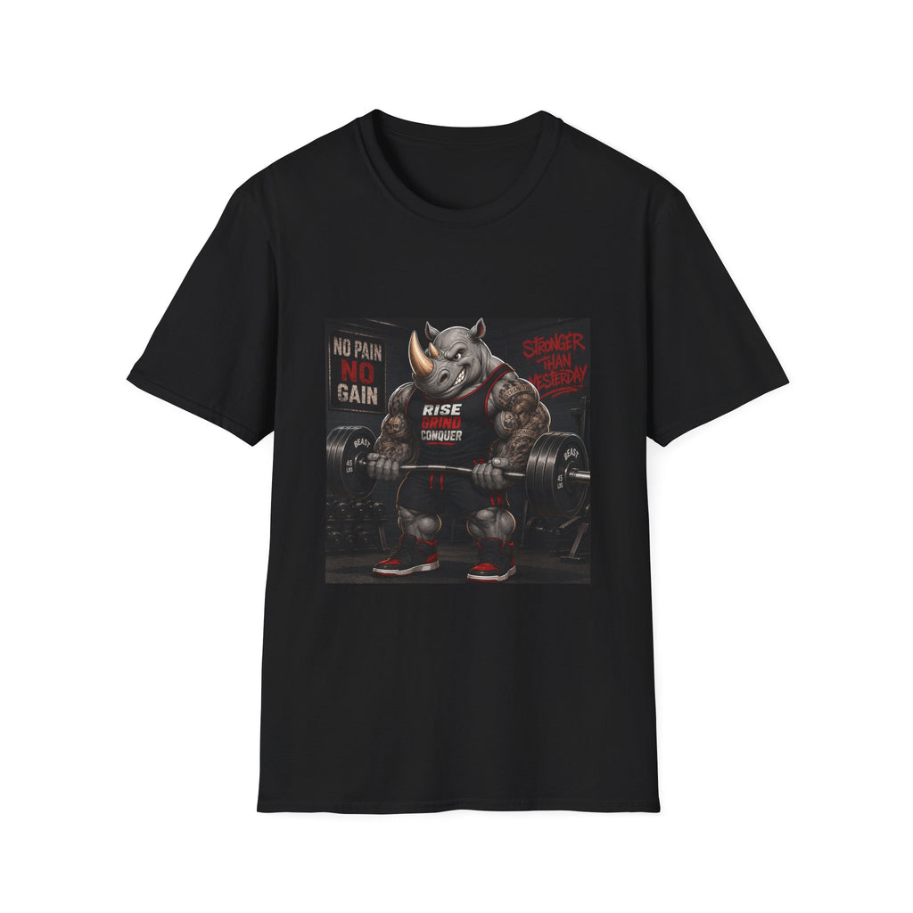 "No Pain No Gain / Rise Grind Conquer" Gym Tee