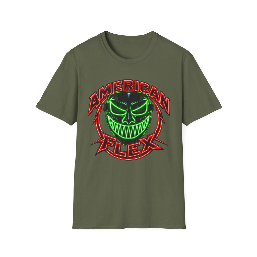 American Flex Graphic T-Shirt — Neon Skull Patriotic Streetwear