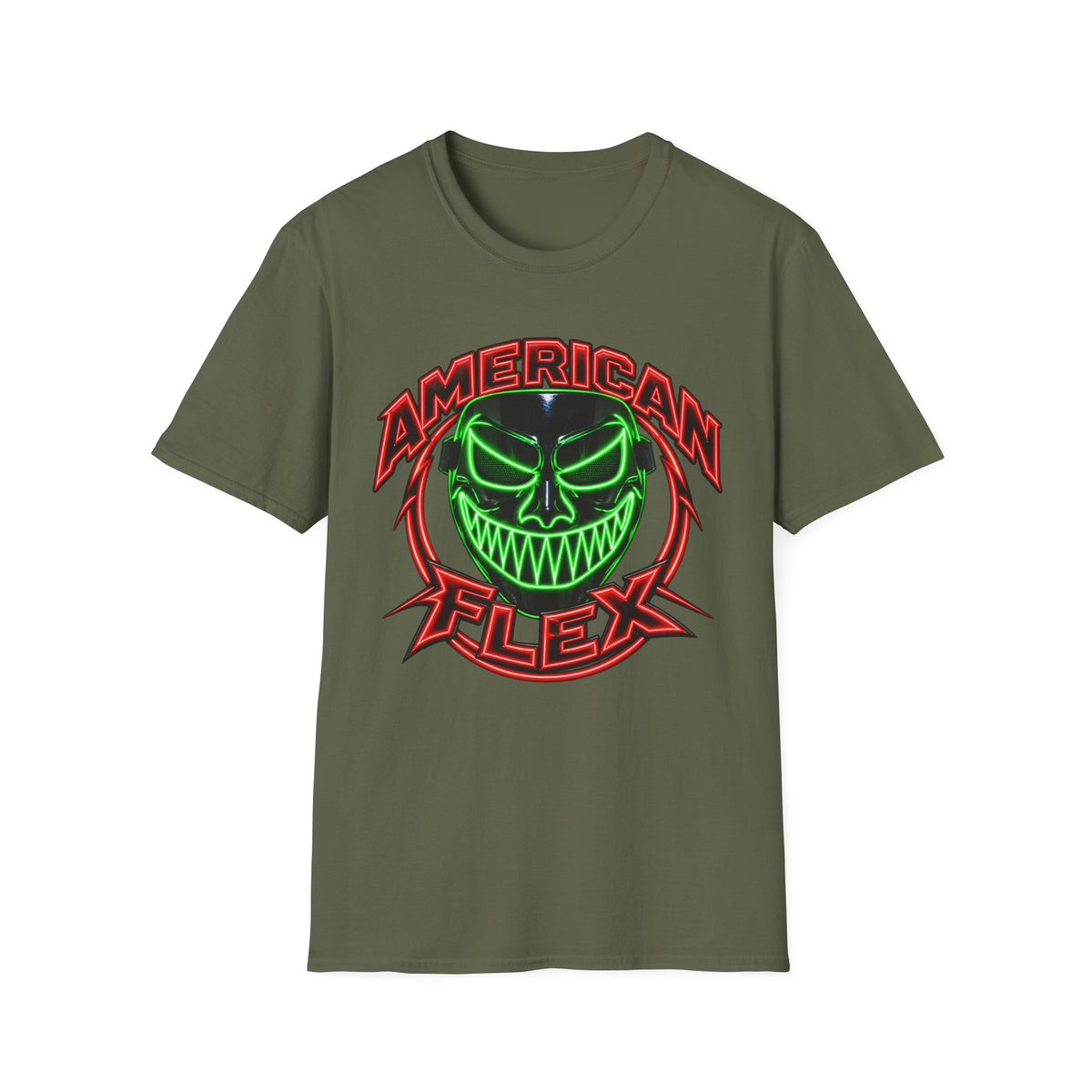 American Flex Graphic T-Shirt — Neon Skull Patriotic Streetwear