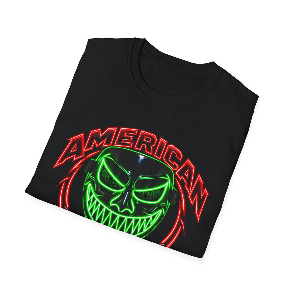 American Flex Graphic T-Shirt — Neon Skull Patriotic Streetwear
