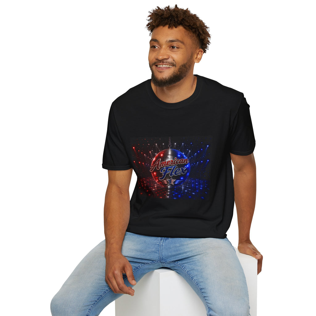 American Flex v2 T-Shirt — Patriotic Disco Graphic Tee